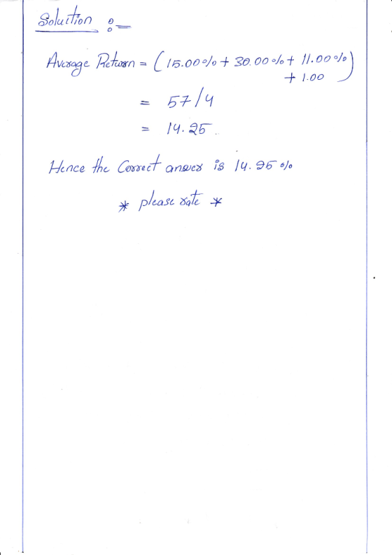 solution : 20%+ 30.00%t 11.00%) +1.00 1. = 57/4 = 14.25 Hence the Cossect anwes is 14.966% * please date *