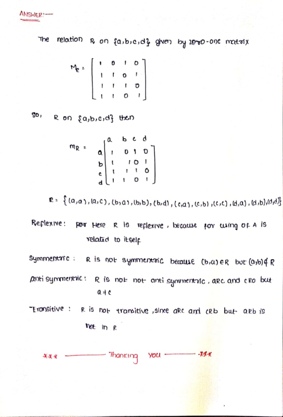 ANSWER The relation R on sa,bie,d2 gven by 200-one matoix 0 1 O R on Sa,b,c,d? then a O e: {ta,a),la,c), (bia,bb), (bd), (ea)