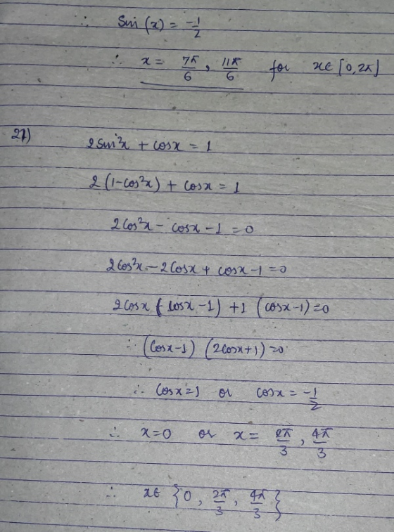 Sui (2) = 2 x= 74, 11x for ne {0, 2x) 667 27) 2 sm 3 + 60sx = 1 2 (1-6053) + Cosa = 1 260531- cosx-1=0 26053-2 Cosx & con-=0
