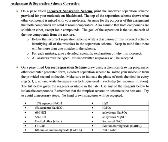 Assignment 5: Separation Scheme Correction > On a page titled Incorrect Separation Scheme print the incorrect separation sche