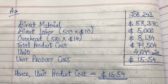 Az Direct Material, i Direct Labor (500 x410) Overhead (5818 $14) Total Product Cost Unit UNIT PRODUCT COST JOB 243 $ 58,370