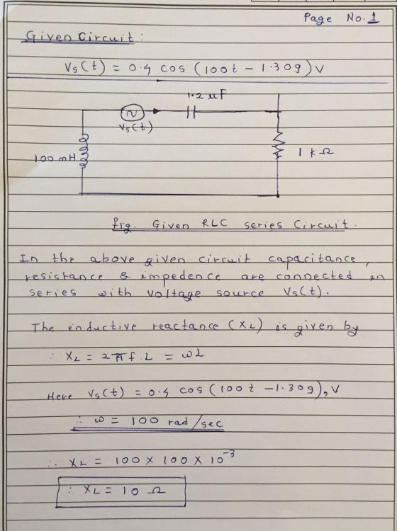 Page No 1 Given RLC Ln be above iven circuit capacitance x느드 100 x 100 x 10