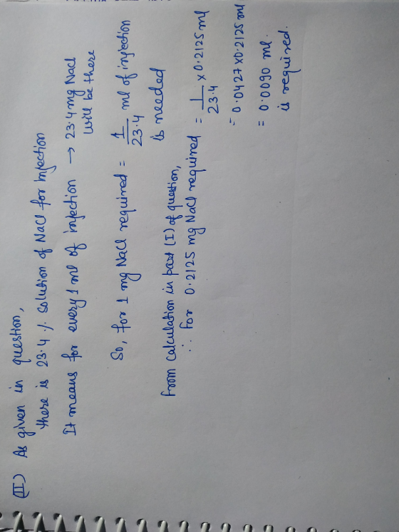 -A112 ) As given in question, there is 23.4 .4. solution of Nace for infection It means for every 1 me of infection 23.4 mg N
