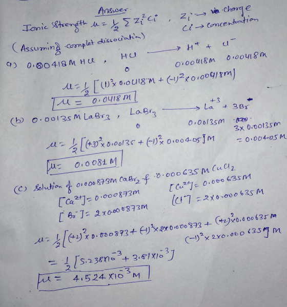 +3 [ (+3) 0.00135+ (-1) ²01004059 = 0.00405m Answer. Tonic Strength an Bength and zici, 2. ezici a charge ci Concentration. (