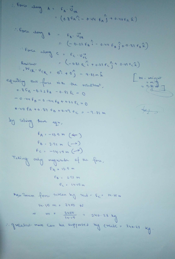along a noun (0.85Ah - dun faj to.norna) force along B & foi Jon . - (-0.22 FA? - one fo § + 0.37 F62) Force along care vor R