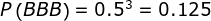 P\left ( BBB \right )=0.5^3=0.125