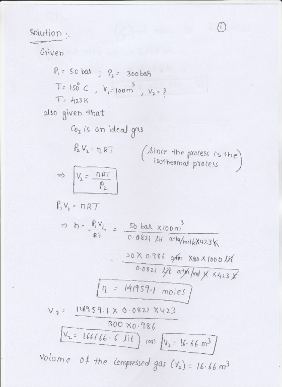 Solution Given also given that Co2 is an ideal gas since the potess is the sotbesma pyocess So bal xloom O-0821 300 ×0.986 Vo