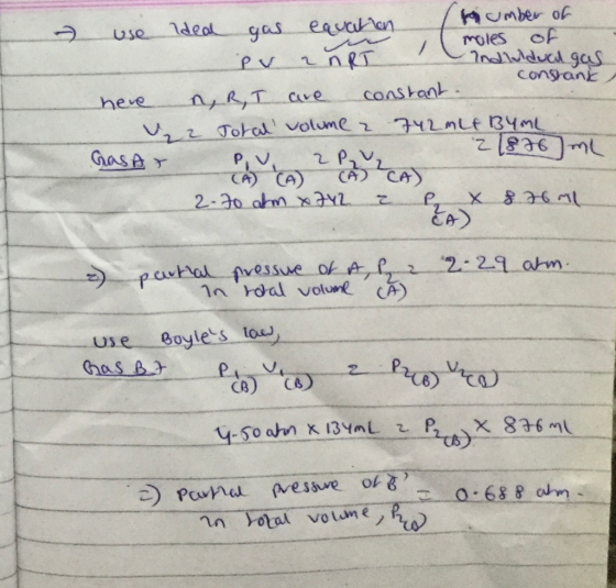 - use constant here ideal gas equation humber of moles of PV 2 RT Individual gas an, RT are constant 2 Jotal volume a 742MLE