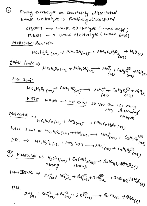 Shong electolyse - Completely dissociated weate electrolyte >> Partially dissociated Cthcook a weak electrolyte (weak ald) NH