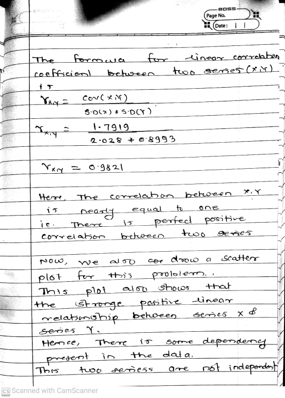 BOSS Page No. Date: 11 for formua coefficient between linear correlation too series (xix) Vxy = conrcx1) S.DCX) #S:DCT) 1.791