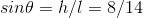 sind = h/1 = 8/14