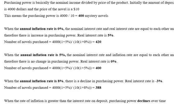 Purchasing power is basically the nominal income divided by price of the product. Initially the amount of depos is 4000 dolla