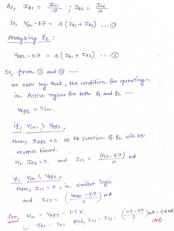 As, IBI Ich IB2 Ier Icz B 3 So, Vin - 0.7 B (I81 + 132) ... Analyzing 92: VB92 -0.7 - B. ( 1B1 t. I82) So, from and ② say tha