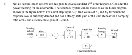 7 Not all second-order systems are designed to give a standard 2nd order response. Consider the power steering for an automob
