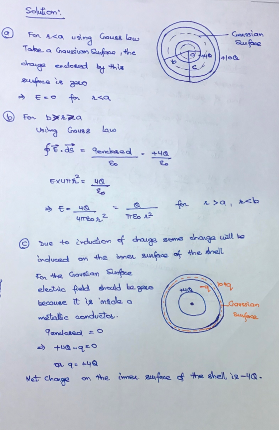 Solution. Gaussian Surface +40 +100 For esa using Gause law Take a Gaussian Surface, the change endlosed surface is zero for