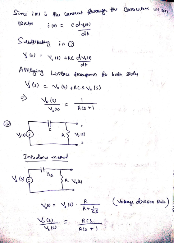 Since it is the curerent furough the Cape Colore covole) Corise Ĉ () = dt Substituting in 6 V (t) V. (2) tre dvola) dt Applyi