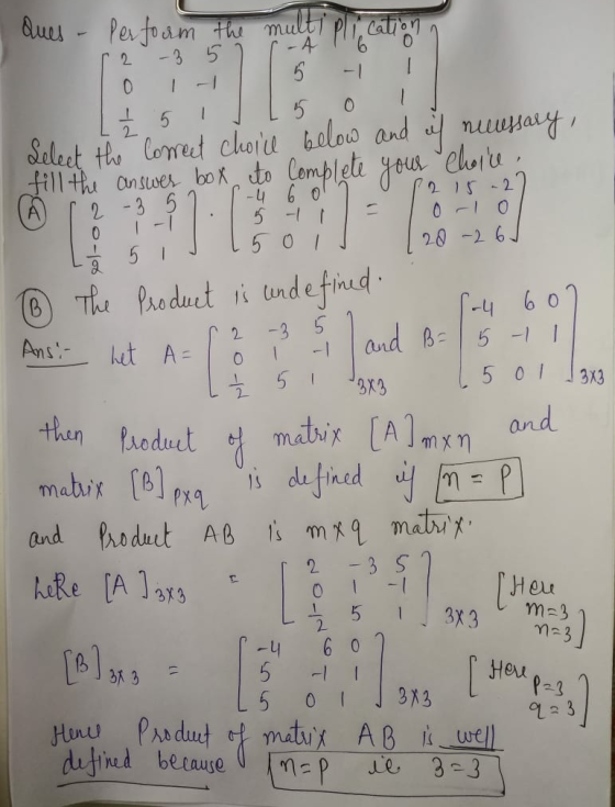 Ques - Perform the multiplicatio 2 — 0 - 10 5 -35 -10 20-26/ 5 o rolu 6 o 늘 Select the correct choice below and if nuussary,