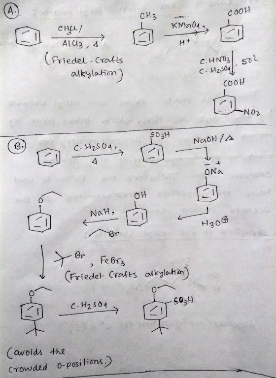 СН3 COOH KMnO4,. H + chu/ Aluz, s (Friedel - Crafts alkylation C.HNO3, soe C.H2soal COOH -Noz Ş03H NaoH/A C.H₂SO4. ONA ОН Nah