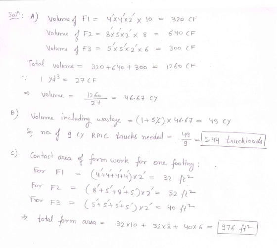 So A) xhxh X2 x lo 320 CF Volumme & E| = 640 CF Volume 8 BXSX2 X F2= sxsk2 300 CF Volume 5XSX2 X 6 F3 1 Total volume = 1260
