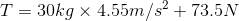 T=30kg \times 4.55m/s^{2}+73.5N