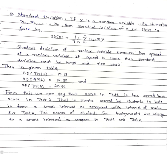 37 Standard Deviation: If x is a random variable with observation exh then: Standord deviation of x i-e. SD(x) is given by SD