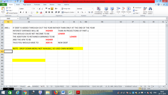 BOND - Microsoft Excel (Product Activation Failed) Add-Ins File Home Insert Page Layout Formulas Data Review View - 2x % Cut