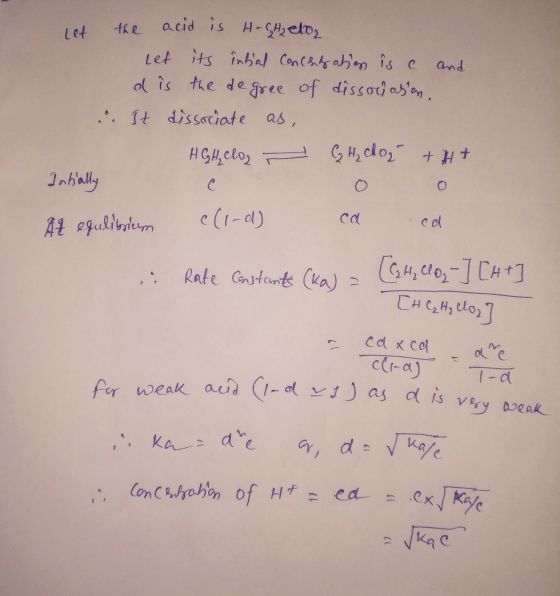Let the acid is H-GH₂ C002 Let its intal Concentration is c and d is the degree of dissouasion, . It dissociate as HGHzelo, T