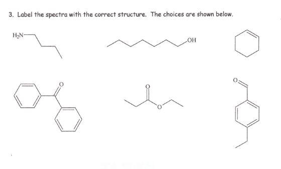 3. Label the spectra with the correct structure. The choices are shown below. HN- OH 엥