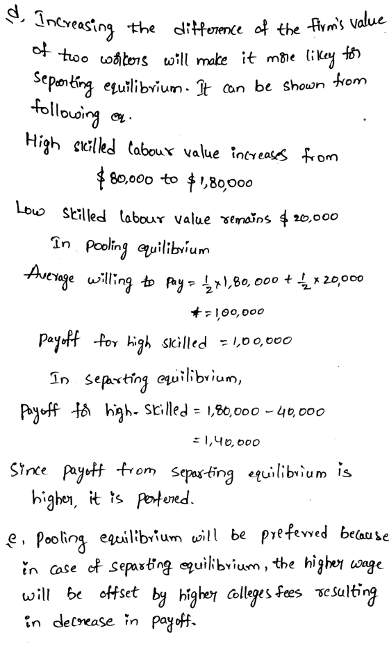 of two wo Increasing the difference of the firms value two writers will make it more likey to sepoorting equilibrium. It can