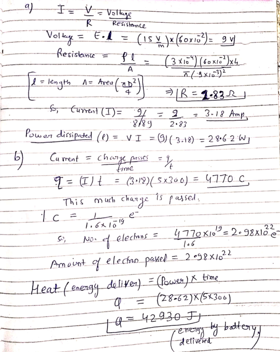 I = Voltage Resistance Voltage = El Resistance = fl A a) V R (is wx (60x173) gy (3 40roxa) ā -9.6163)2 l = length a= Area (