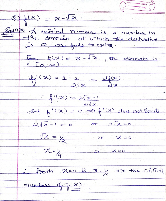 95ed 20 f(x). x-sa. Saint A critical number is a number in the domain at which the derivative is or fails to exita. for f(x)