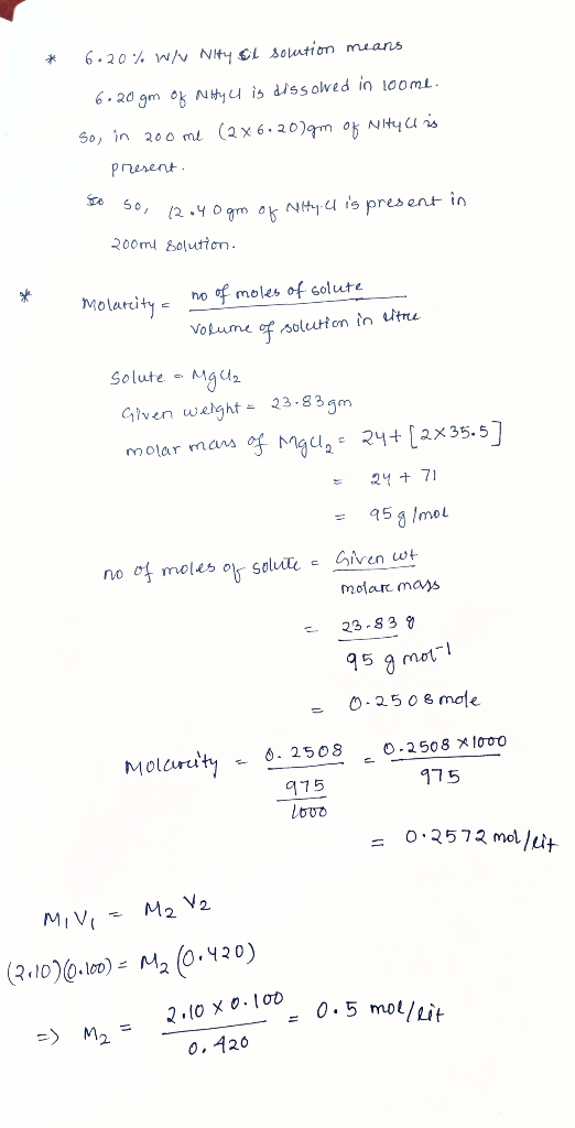 6.20% WN Nty Cl soution means * 6-20 gm ok Nu is dissolved in l00mL. So, in 200 ml (2x6.20)qm o Ntyuis Prerent 50 (2.0m ok NH
