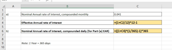 U2J A a) Nominal Annual rate of interest, compounded monthly 0.041 Effective Annual rate of interest =(1+C2/12)^12-1 nm todo