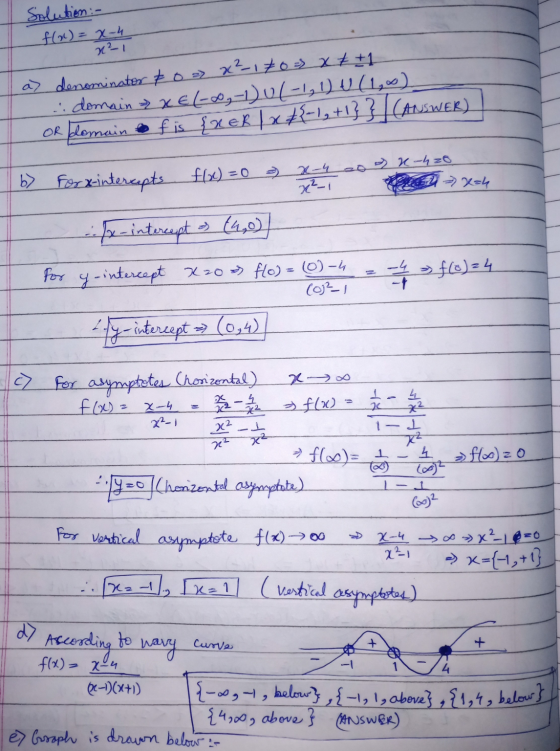 Solution :- f(x)= x-4 N²1 a> denominator & oa x²-1 707 xt + 1 ... domain »XE(-0, -1) U/-1, 1) U (1,0) Or blomain ofis {RERT X