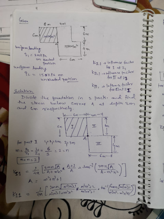 도 Given um Gmt om /200 kN/m² uniform leading ISOKN/m² 4 m J. Influence actor 91 = cookpa on shaded a 6m Pootion uniform londa
