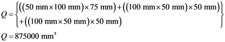 ((50 mm 100 mm)x75 mm+((100 mm x 50 mm)x50 mm)
1+(100 mm x 50 mm x 50 mm)
Q = 875000 mm