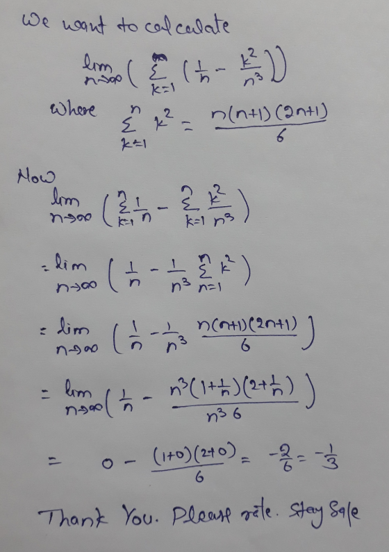 We want to calculate lim e D nooo kal where Chi & x² = n(n+1) (anti) E KEI 6 How lim ngoo ? ? kalna =dim nyoo n3 n=1 lim nao