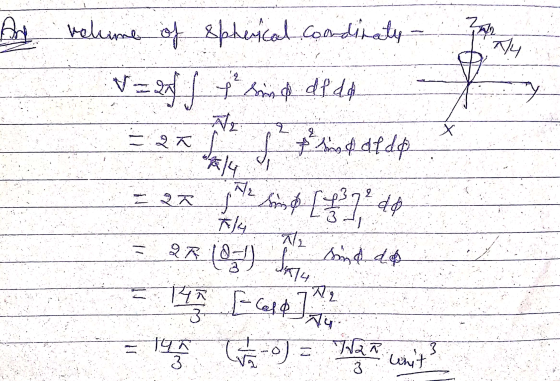 zar T4 Ang volume of spherical condinaty V = n f the sain & de da X - 26 is & af de 6/4 M2 M. 2K 7/4 M2 Ling [+ 37 de 2 R (0)