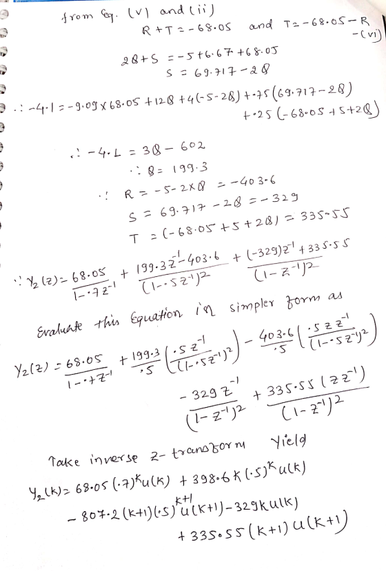 from eg. (VI and (ii) R+T=-68.05 and Ta-68.05-R - (vi) 28+ s =-5+6.67 +68.05 S = 69.717-28 2.-4.13-9,09868.05 +128 +46-5-28)