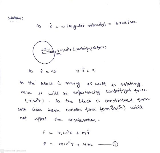 solution: 6 rad I see As ö 19 (Angular velocity) = mo? (centrifugal force) As ģ=ut 2) * = 4. As the Hence block is moving as