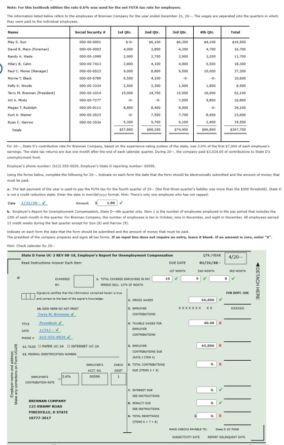Note: For this textbook edition the rate 0.6% was used for the net FUTA tax rate for employers. The information listed below