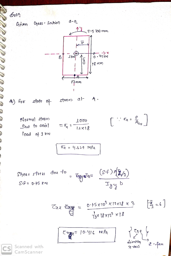 arven Goss-sechon G-ą 5.5 KN-mm -at inato- BLI KWT 1 o. 75 KM 18 mm 12mm A) for state of stress at A. YA 1000 5a Due to aniol