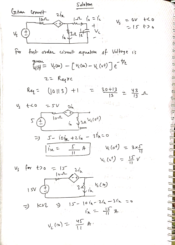 solum . Giren ermit zix Jar in in 16 =12 enten ve Vs = su to =15 to first order cisunt equahru of Voltage is quen Ult) = V(lo