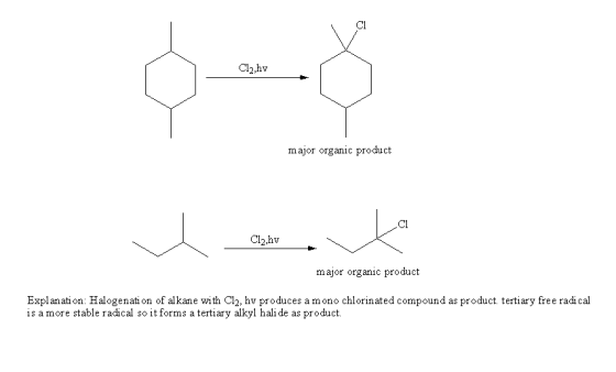 Cl Cl2,hv major organic product Cl Cl2,hv major organic product Explanation: Halogenati on of alkane with Cl2, hv produces a