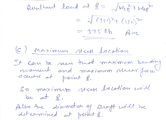 Ruultant load cut B = WERt work = V (351) 27 (132)2 = 375 lb Au (6) Maximum Stress location It can be seen that maximum bend
