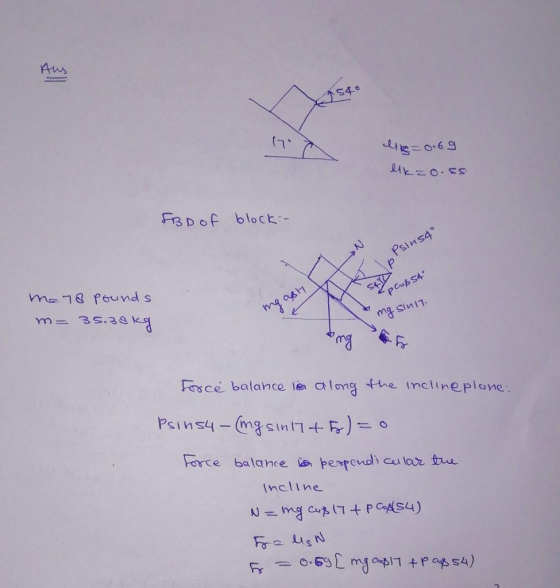 Aus G4o tn 3 D of block:- sa sinln ons m-38 mg Fesce balance ls atlmg tthe imelineplane incline
