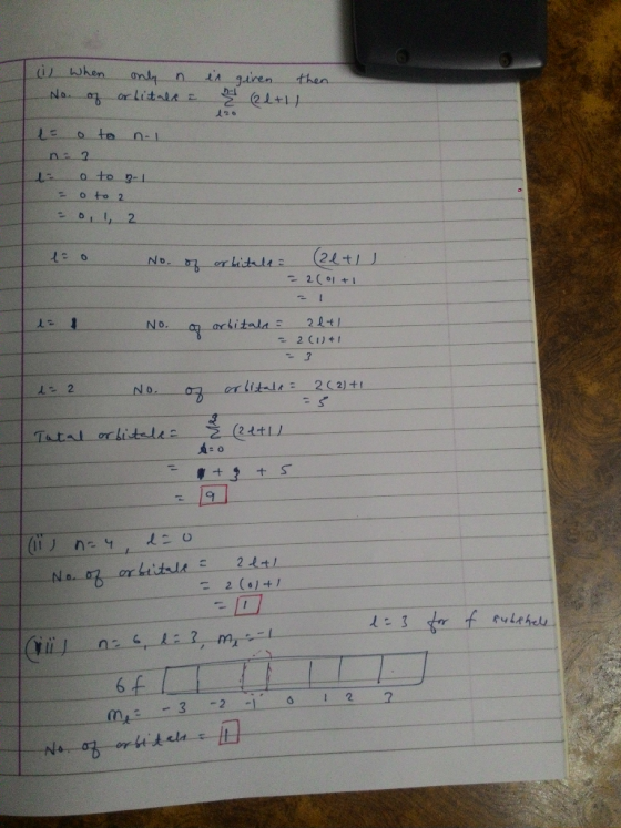 i when - No. of only in orbitals a it given then 2 (2+11 e o to ni no a e o to 3-1 = 0 to 2 = 0, 1, 2 e o No. or orbitale (al
