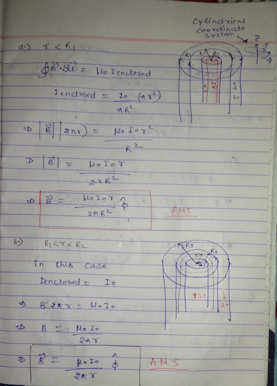 cylindrical coordinate system $8-ti = Ho I enclosed I enclosed so AR? B! 210) Motor? R2 B Но Іо у 27 R² Ho Ior 20R? ANS BiCYC