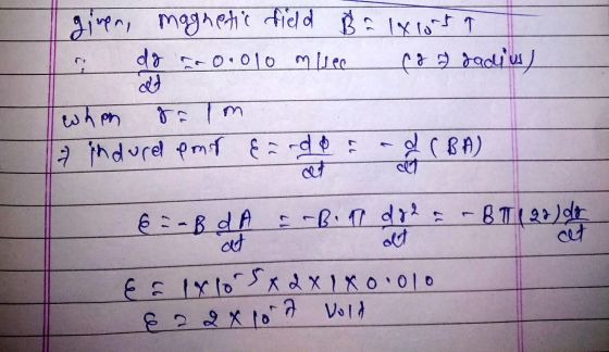 given, magnetic field Baixront do r.o.010 msee ( 7 dadius) do when 8a Im & indured emor & ardor at & (BA) at alt & -Bd A &-B.