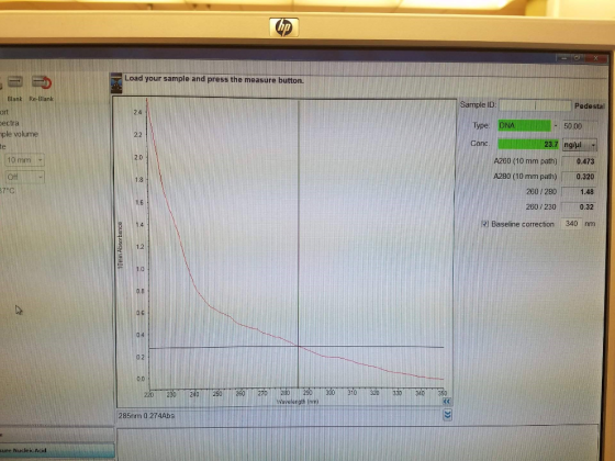 OD o X Load your sample and press the measure button. Blank Re-Blank Sample ID: Pedestal ort pectra ple volume Type: DNA 50.0